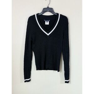 Ralph Lauren Golf Cashmere Cable Knit Sweater Women's M Black Preppy Varsity